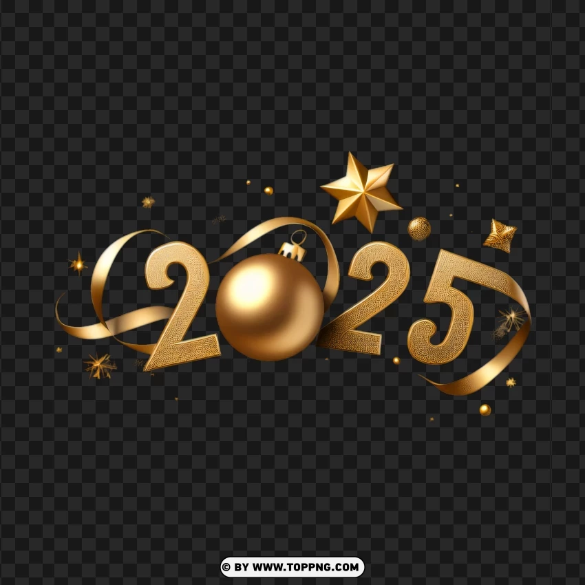 Festive 2025 Gold Christmas Ball And Starry Design PNG Transparent Background