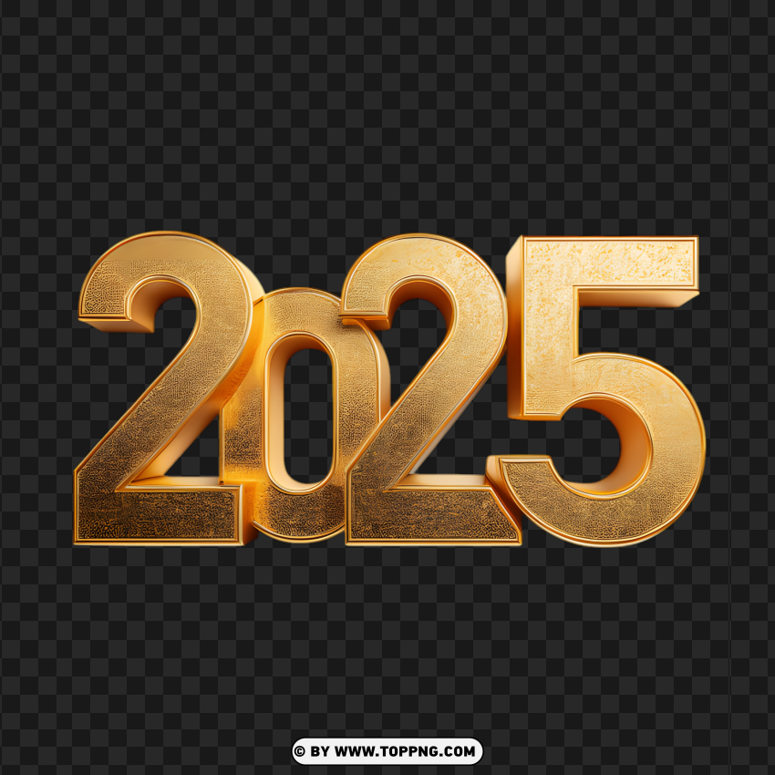 Festive 2025 New Year 3d Golden Effect PNG Transparent Background