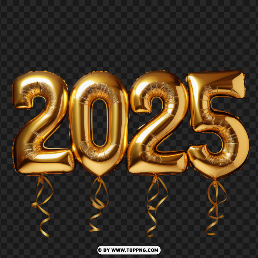 Festive 3d New Year 2025 Design With Shiny Gold Balloon Numbers Images PNG Transparent Background