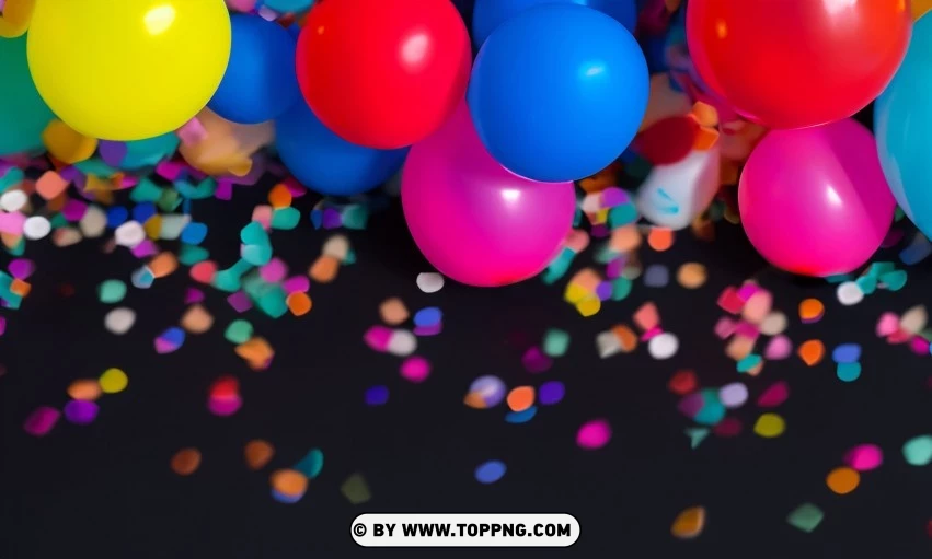 Festive Colorful balloons, Confetti celebration backdrop, Blurred bokeh party background, Colorful inflatable balloons decor, Festive event ambiance, Confetti-filled background, Luxury party scene