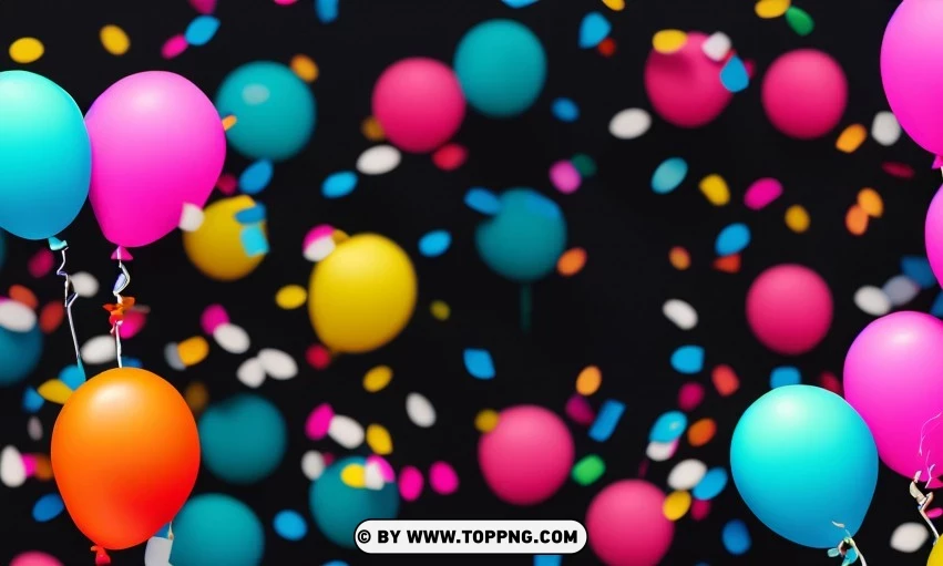 Festive Colorful balloons, Confetti celebration backdrop, Blurred bokeh party background, Colorful inflatable balloons decor, Festive event ambiance, Confetti-filled background, Luxury party scene