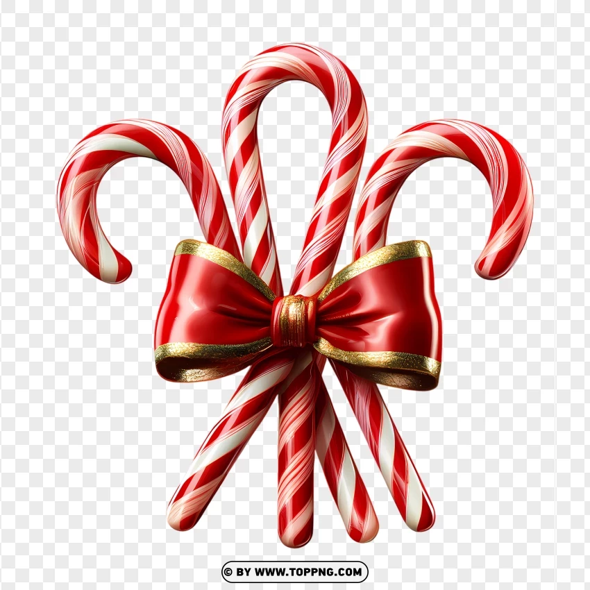 Festive Candy Cane With Red Bow PNG Transparent Background