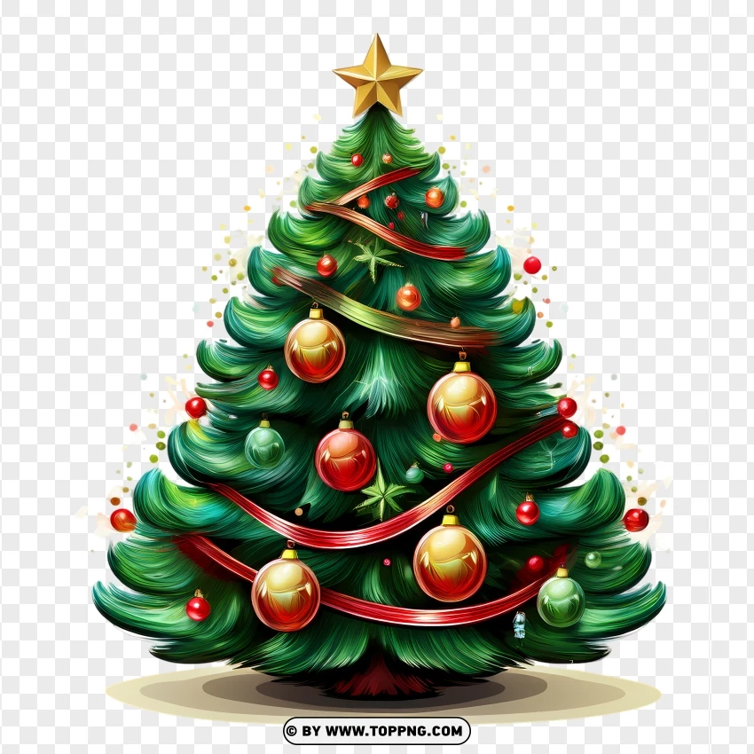 Festive Christmas Tree With Gold And Red Baubles Clipart PNG Transparent Background