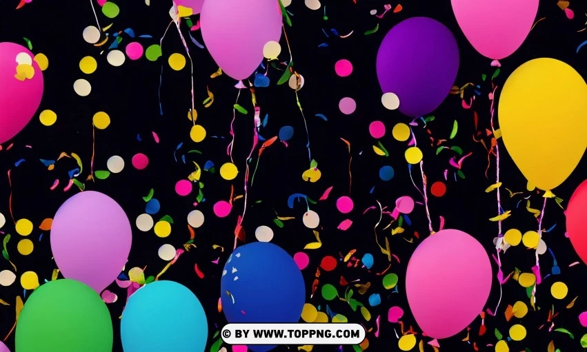 Festive Colorful balloons, Confetti celebration backdrop, Blurred bokeh party background, Colorful inflatable balloons decor, Festive event ambiance, Confetti-filled background, Luxury party scene