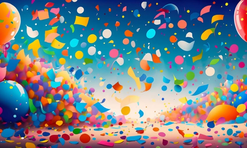 Festive Confetti And Balloon Shower Design PNG Transparent Background