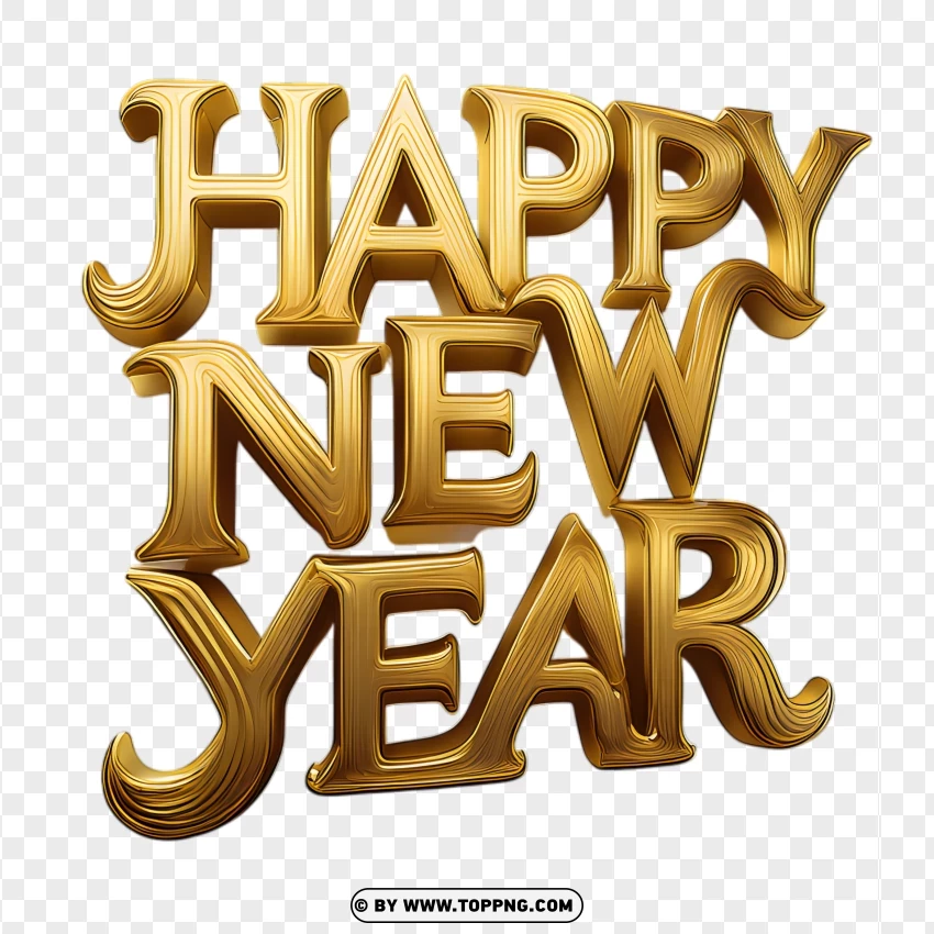 Festive Gold Happy New Year Wordart PNG Transparent Background