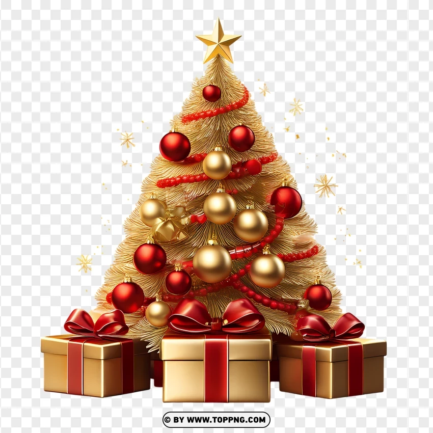 Festive Golden Christmas Tree PNG Transparent Background