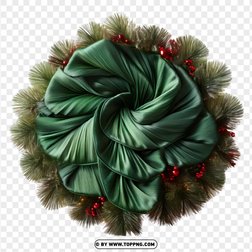 Festive Green Christmas Wreath With Holly Berries PNG Transparent Background