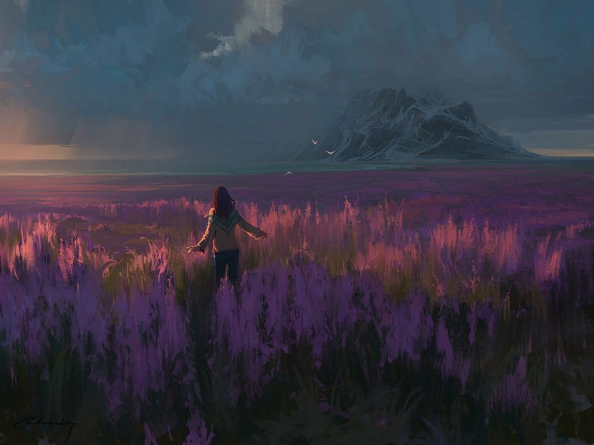 Field Lavender Girl Art Freedom Background