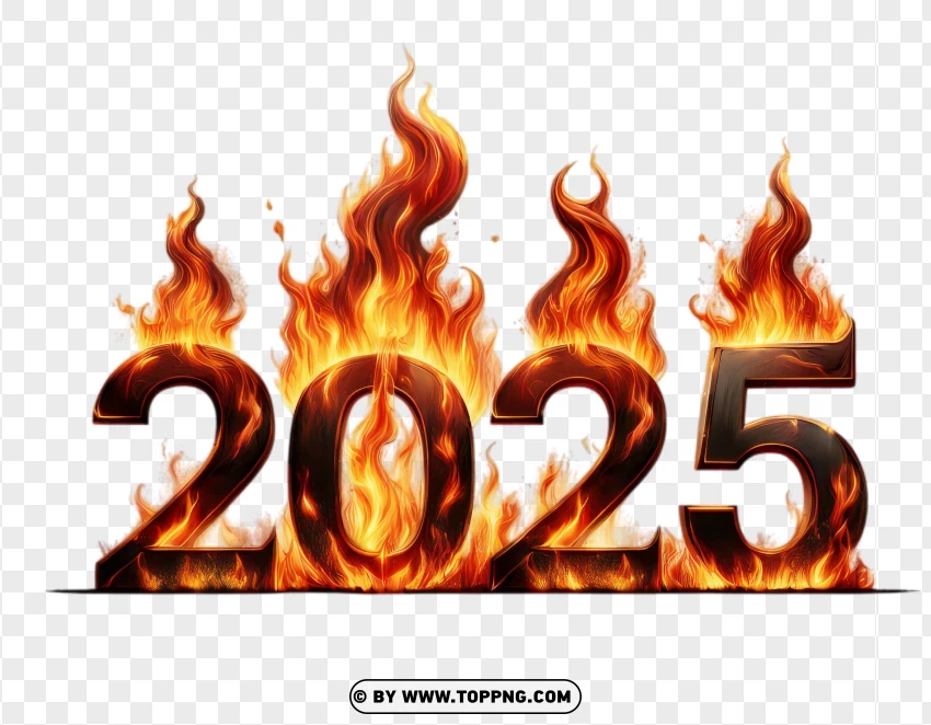 Fiery 2025 Numbers With Fire Flames PNG Transparent Background