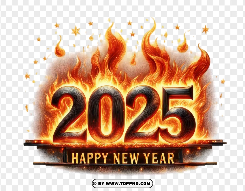 Fiery 2025 Typography With Burning Effect PNG Transparent Background