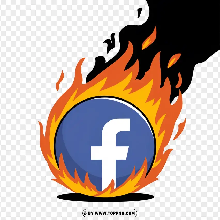 Burning Facebook Logo With Fiery Design PNG Transparent Background