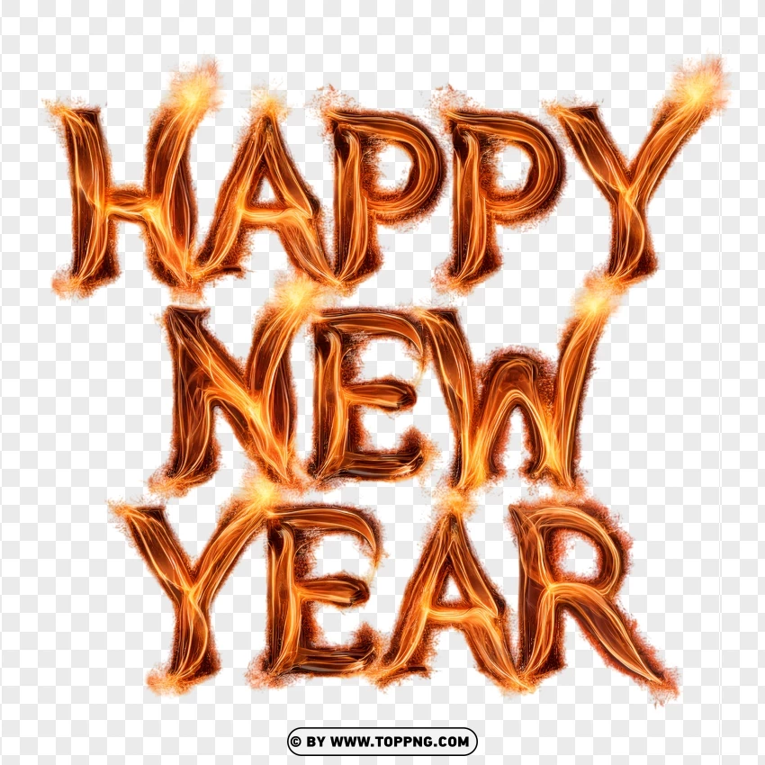 Fiery Happy New Year Text Design PNG Transparent Background