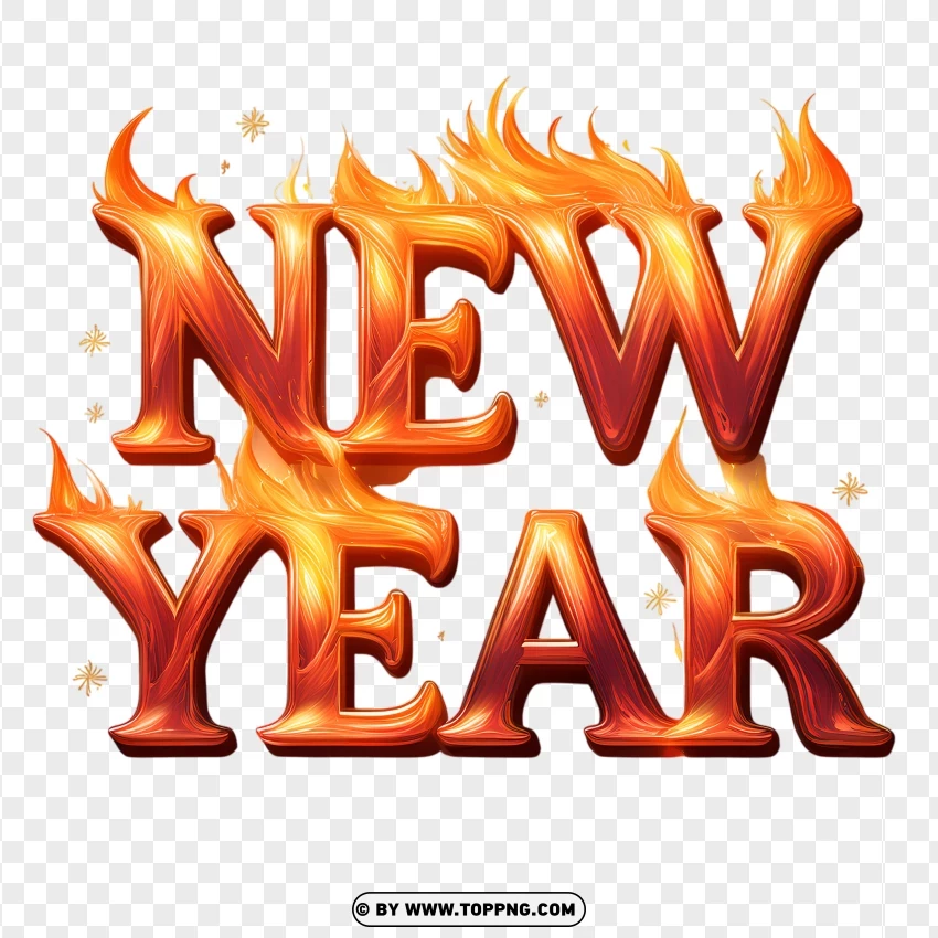 Fiery New Year Text For Festive Themes PNG Transparent Background