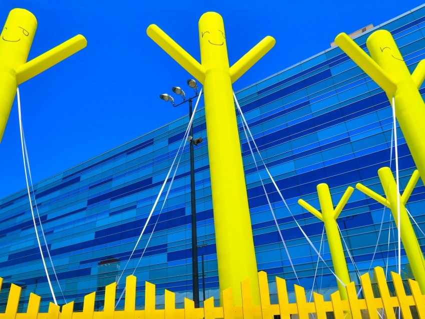 figures, smiles, decoration, yellow, building, architecture