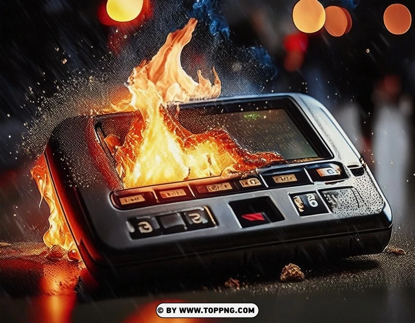 Fire Erupts From A Damaged Pager PNG Transparent Background