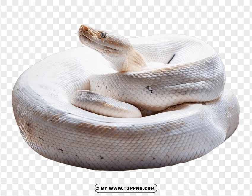 Single White Python Coiled In Wildlife Pose PNG Transparent Background