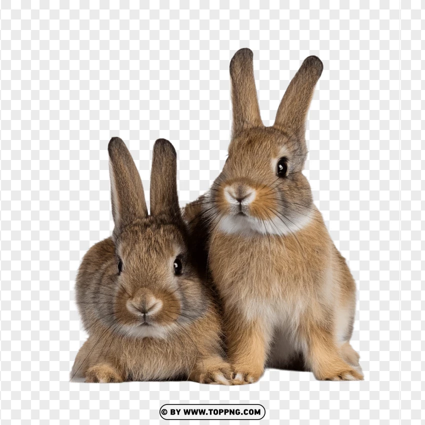 Rabbit Pair Sitting Close In A Relaxed Pose PNG Transparent Background