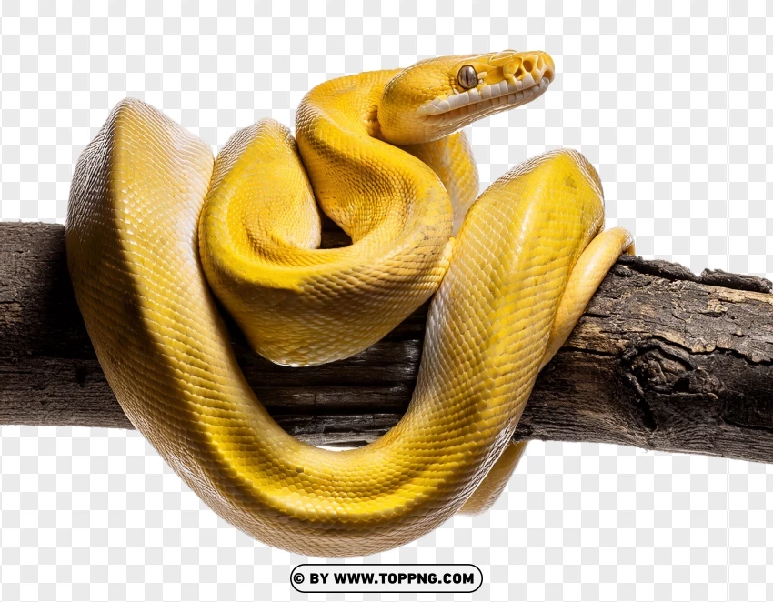 Set Of Yellow Pythons Coiled In Wildlife Poses PNG Transparent Background