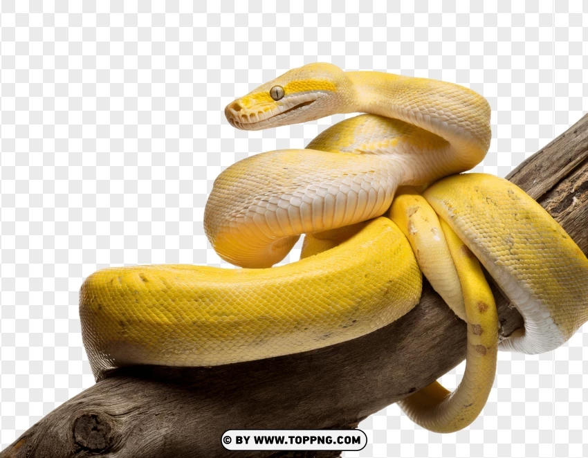 Single Yellow Python Coiled In A Relaxed Wildlife Pose PNG Transparent Background