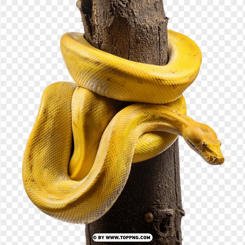 Single Yellow Python Coiled On A Tree Branch PNG Transparent Background