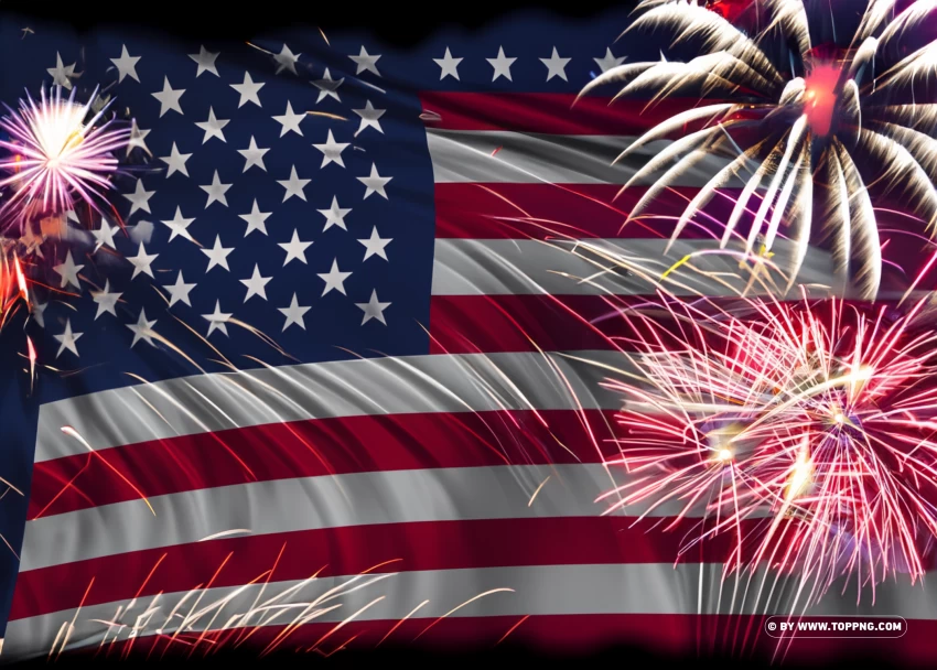 Firework And Usa Flag To Celebrate 4th July Independence Day PNG Transparent Background