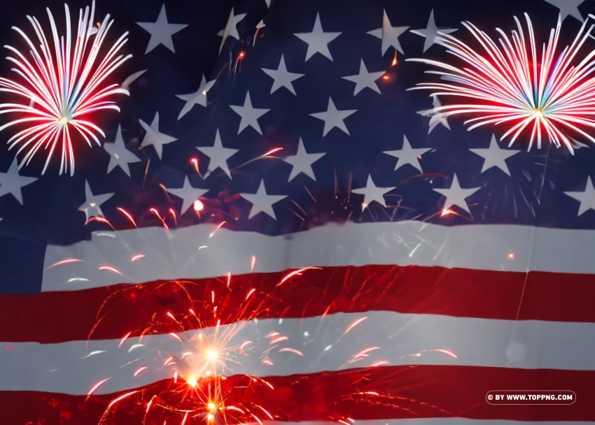 Firework Display With Usa Flag For Independence Day 4th July PNG Transparent Background