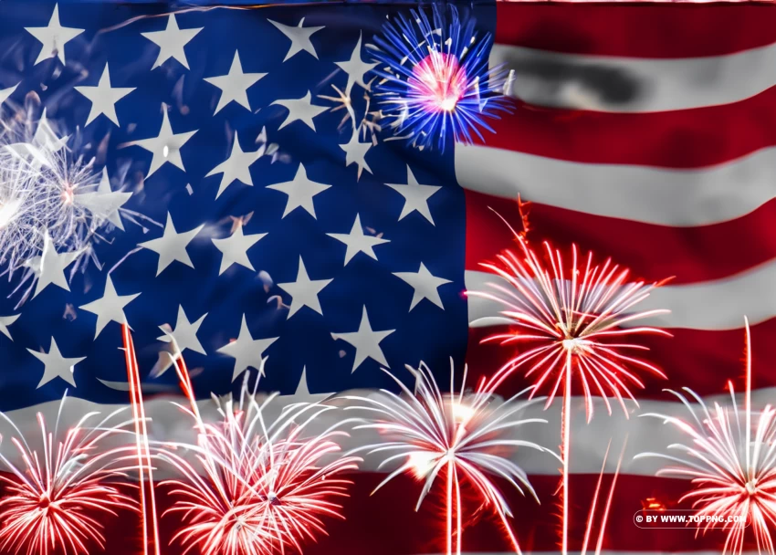 Firework Show With Usa Flag For Independence Day 4th July PNG Transparent Background