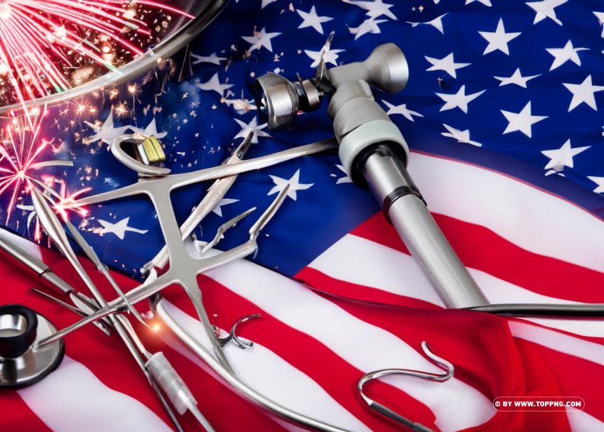 Fireworks Labor Day With Medical Tools An American Flag PNG Transparent Background