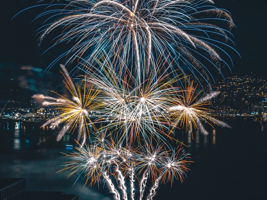 Fireworks Night City City Lights Vancouver Canada Background