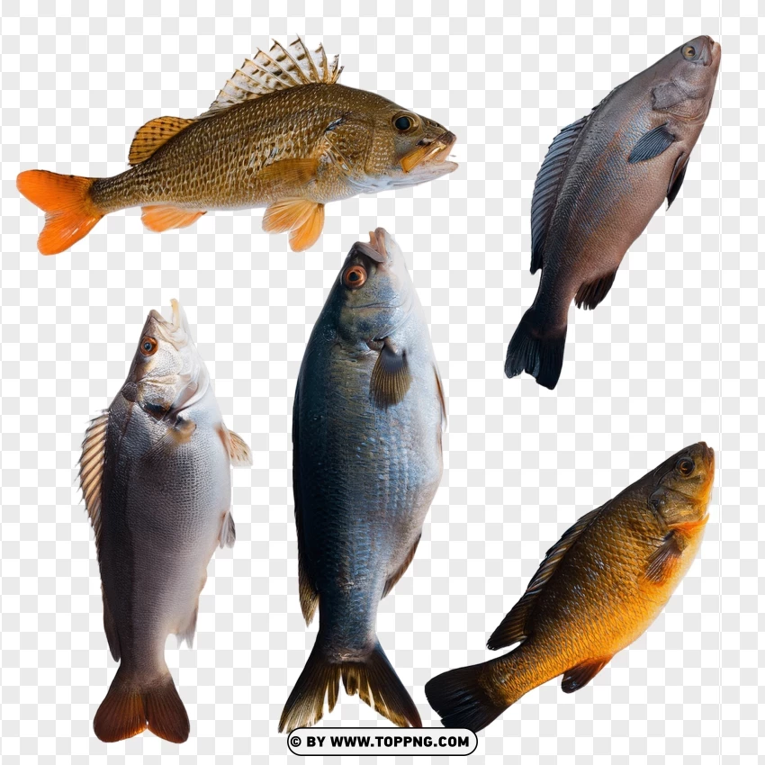 Set Of Four Fish In Standing Display Poses PNG Transparent Background