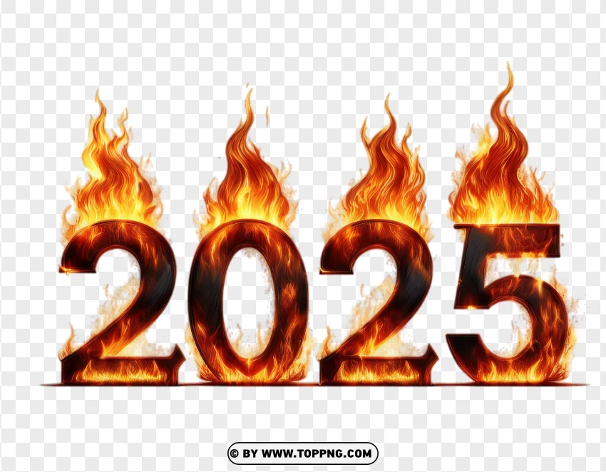 Flaming 2025 Text Art PNG Transparent Background