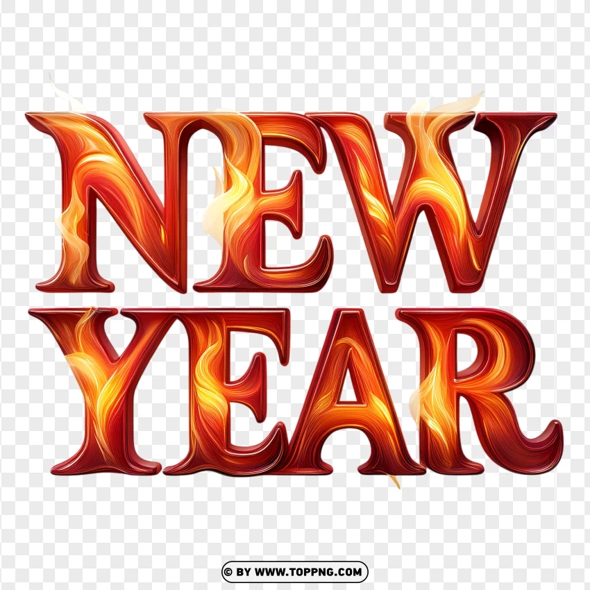 Flaming New Year Typography Design PNG Transparent Background