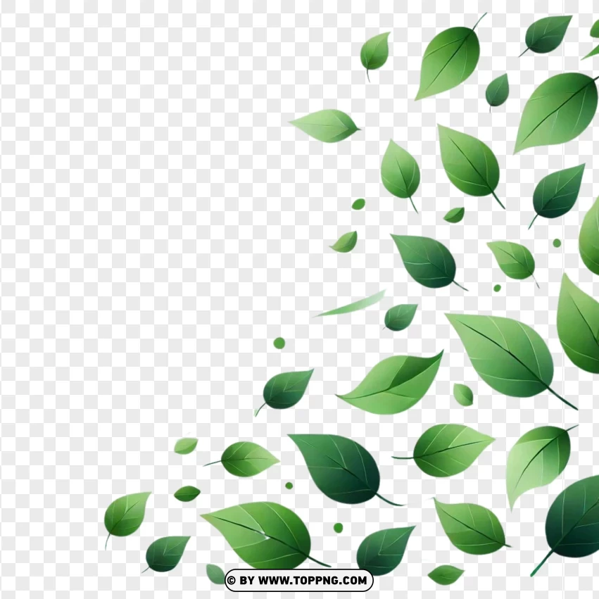 Floating Green Leaves In The Wind PNG Transparent Background