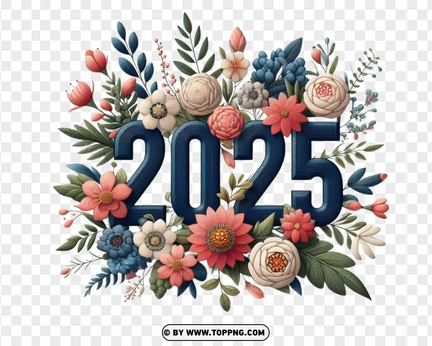 2025, new year, Floral,flower, 3d,  Number,  Background