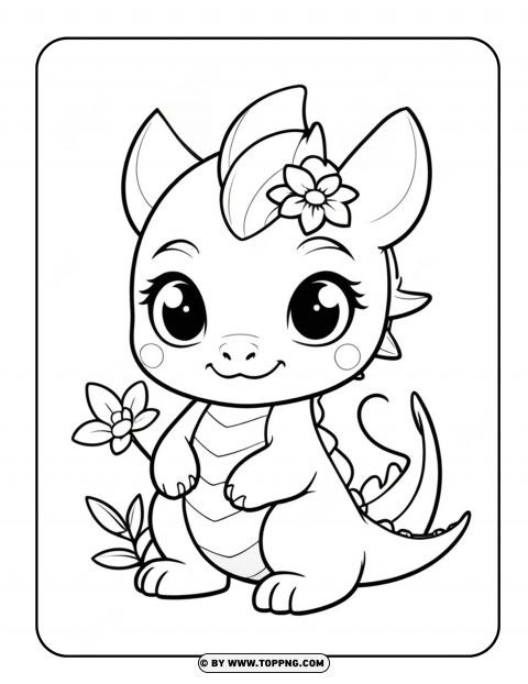 Floral Dragon Kawaii Coloring Page For Kids PNG Transparent Background