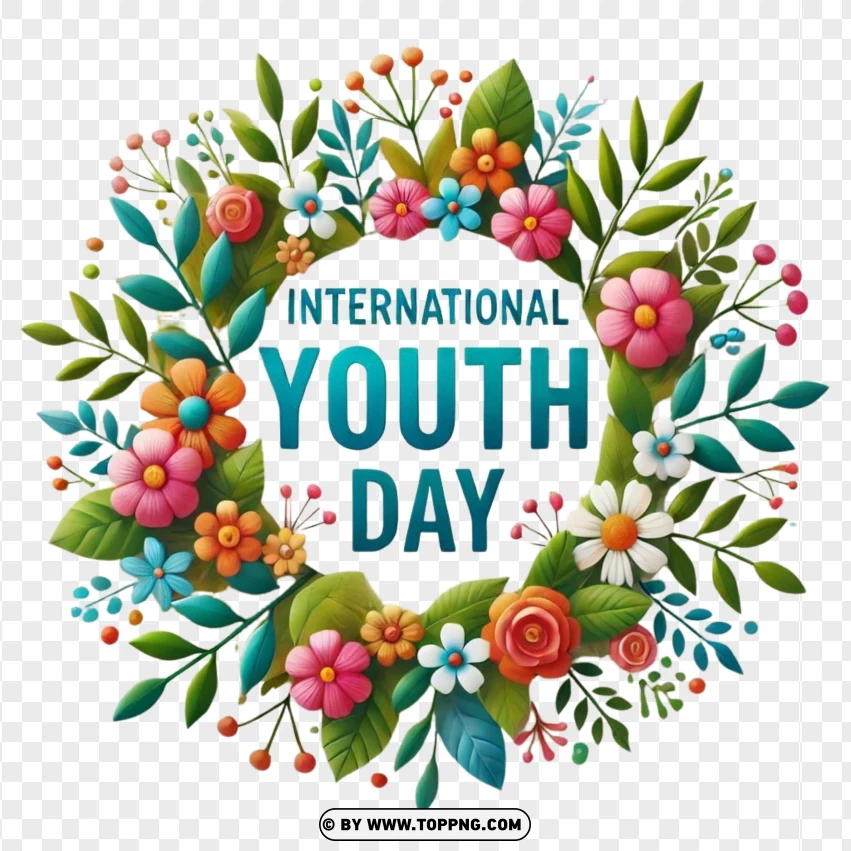 Floral International Youth Day Emblem - Nature And Celebration PNG Transparent Background