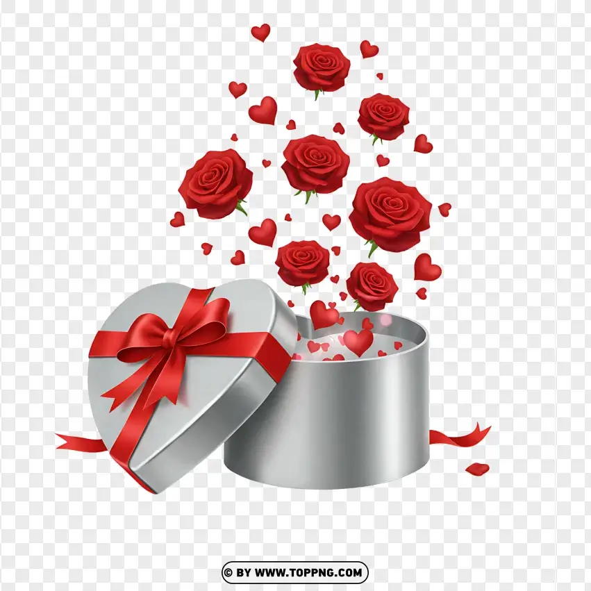 Valentines Day Silver Gift Box With Red Ribbon PNG Transparent Background