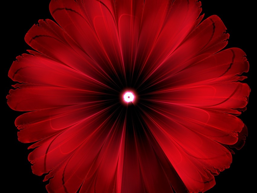 flower, red, glow, fractal, digital, abstraction