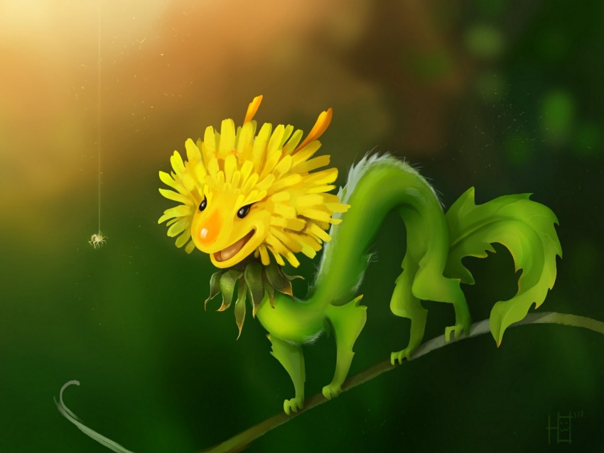 Flower Spider Smile Dandelion Funny Background