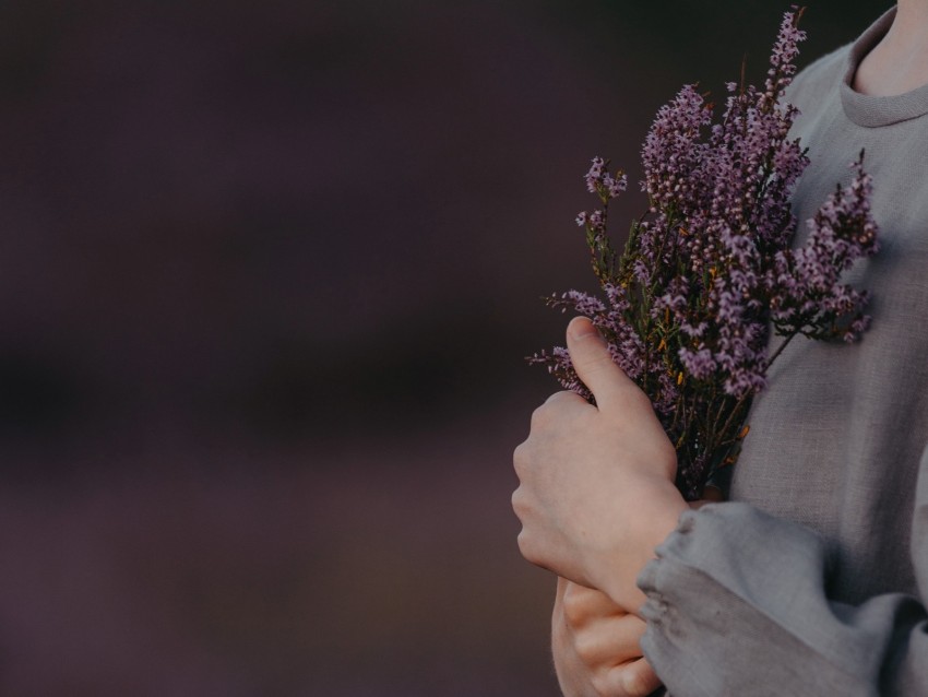 flowers, bouquet, lavender, purple, girl