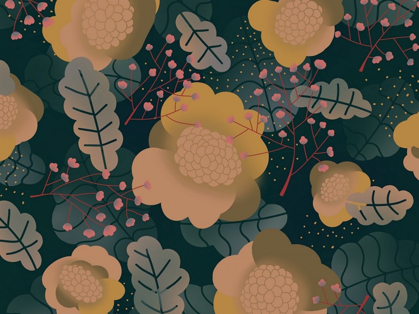 flowers, patterns, pattern, beige, green