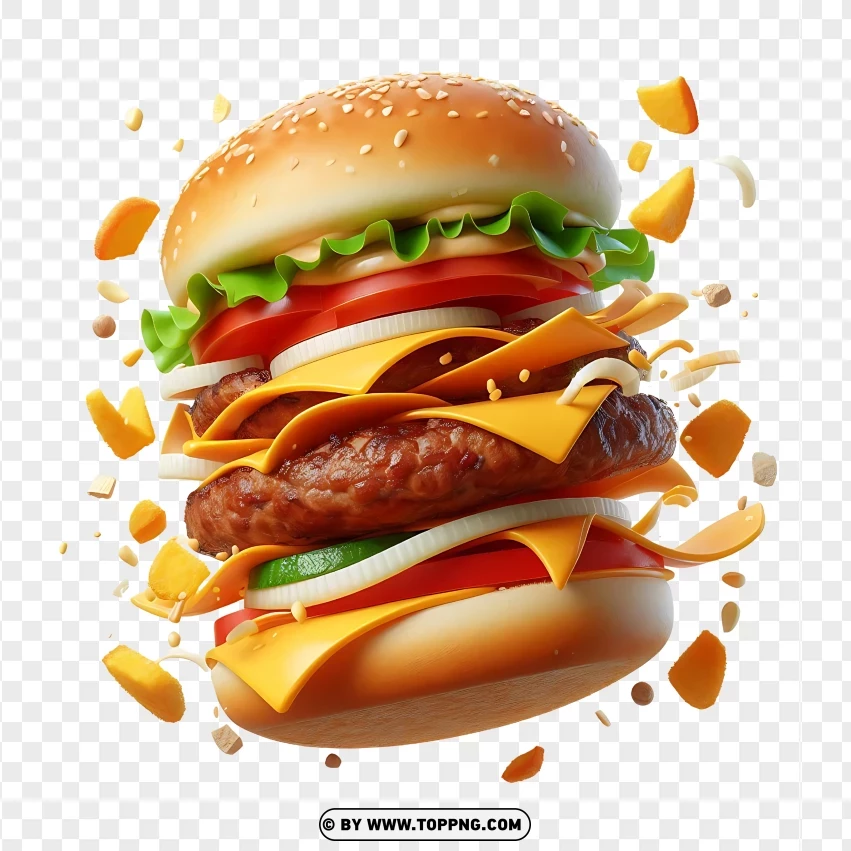 Flying Burger Image PNG Transparent Background