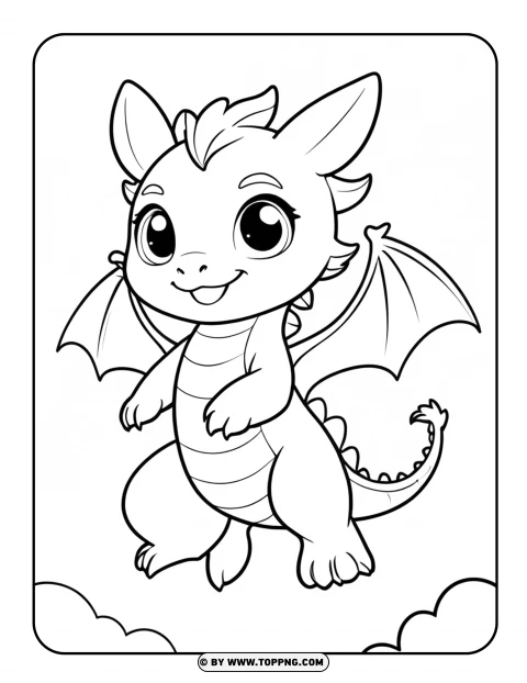 Flying Dragon Kawaii Coloring Page PNG Transparent Background