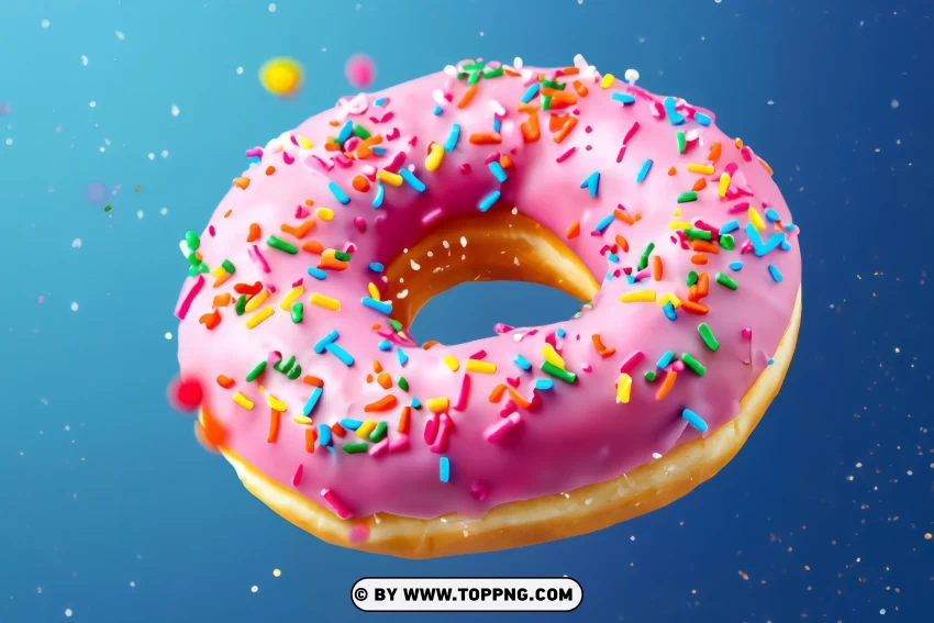 Flying Sweet Doughnuts Pink And Blue With Sprinkles On Blue PNG Transparent Background