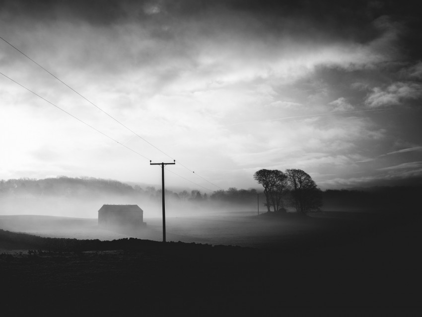 Fog Dusk Landscape Bw Gloomy Background