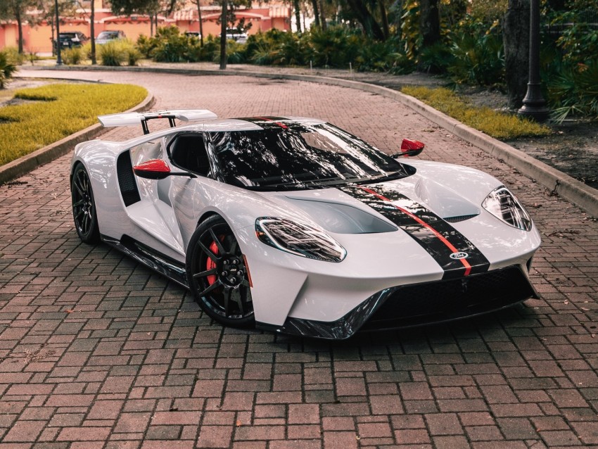 Ford Gt Ford Sportscar White Side View Background