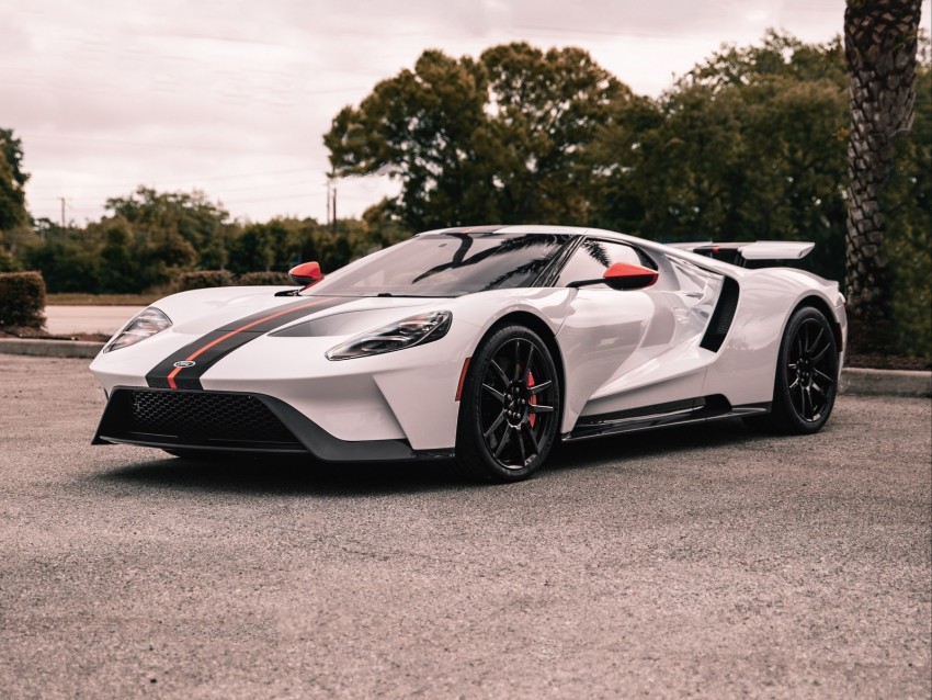 ford gt, ford, sportscar, white, side view, asphalt