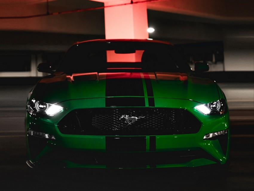 Ford Mustang Ford Car Green Dark Front View Background