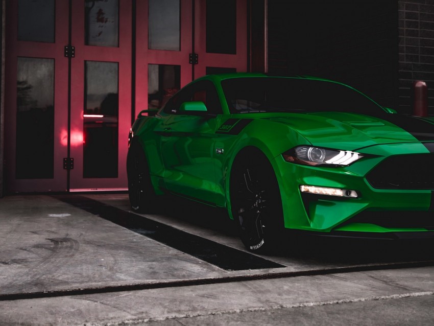 Ford Mustang Ford Car Green Sportscar Parking Background